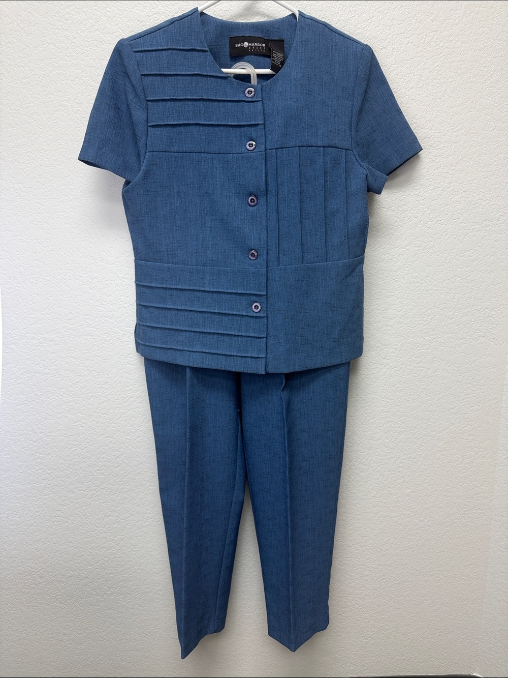 Sag Harbor Blue Short-Sleeve Pleated Pant Set